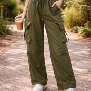 New Army Green Wide-leg Elastic Waist Woman's Pants Size Small